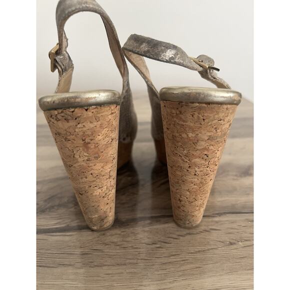 Jimmy Choo Prova Snake Print Silver Metallic Cork Wedges Heels Size 36.5 - Picture 8 of 10